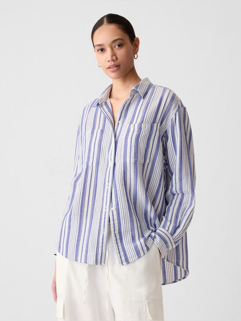 GAP | cotton gauze crinkled stripe | size small petite